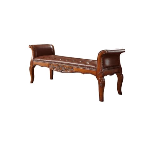 Foot Stool for Bed American Retro Bedside Stool Solid Wood Shoe Bench Bedside Stool Genuine Leather Retro Elegant Bedside Bench Bed Step Stools for High Beds