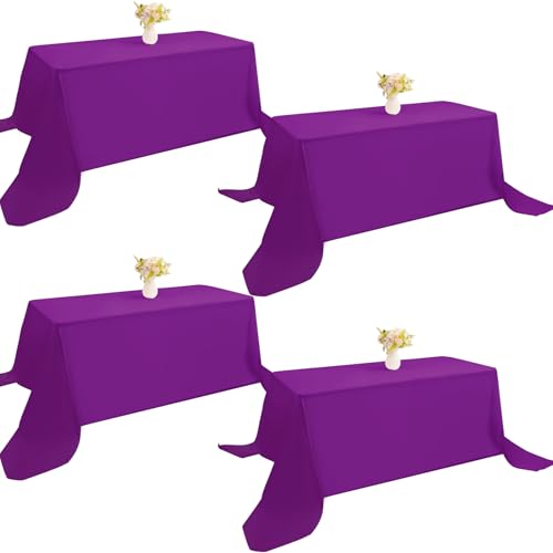 Image of 4 Pack Rectangle Tablecloth 90x132Inch Purple Rectangle Tables Washable Polyester Table Cover for Wedding Dining Table Buffet Parties Banquet Decoration(Purple)