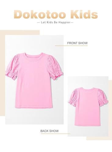 Image of DOKOTOO KIDS Girls Summer Shirts Cute Hollow Out Puff Short Sleeve Tops Casual Crewneck Tee Blouse 6-15 Years