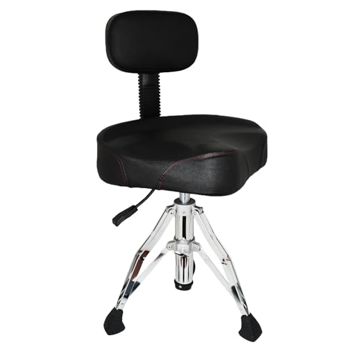 PFUGMU Drum Throne with Backrest, Heavy Duty Adjustable Hydraulic Drum Chair Motorcycle Style Seat Drum Stool for Drummer Adults