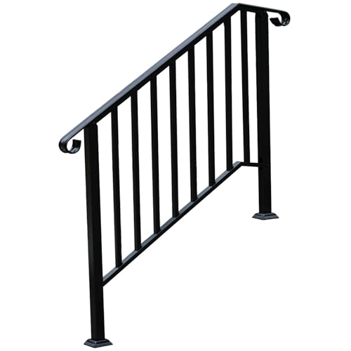 Black Metal Mobility Handrails for Outdoor 3 Steps Stairs Safety Steel Porch Deck Railing Grab Handle Bar Bannister Rail