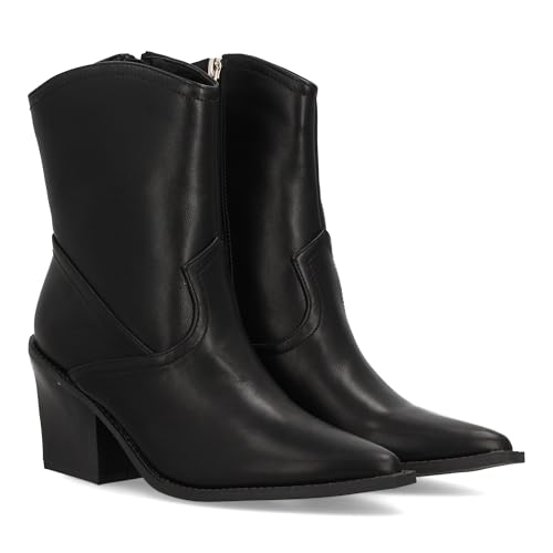 shoes&blues.es 97649 Bota Estilo Cowboy para Mujer con Diseno Minimalista. Punta Fina y Tacon Ancho Comodo Uso Diario. Cierre de Cremallera. Ideal Otono Invierno. Negro Talla 39