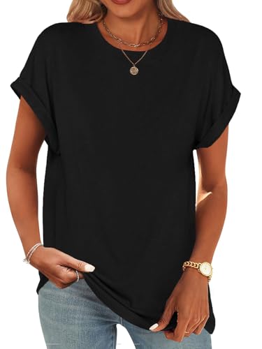 Image of UNCLECAT Women's Short Sleeve T Shirts Trendy Crew Neck Curve Hem Soft Tunic Tops Summer Outfits 2026