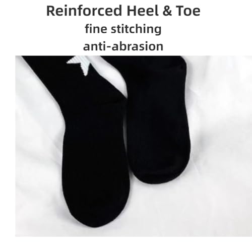 Star Socks 2-Pairs Cute White Black Star Women’s Soft Cotton Rib Mid-Calf Socks3