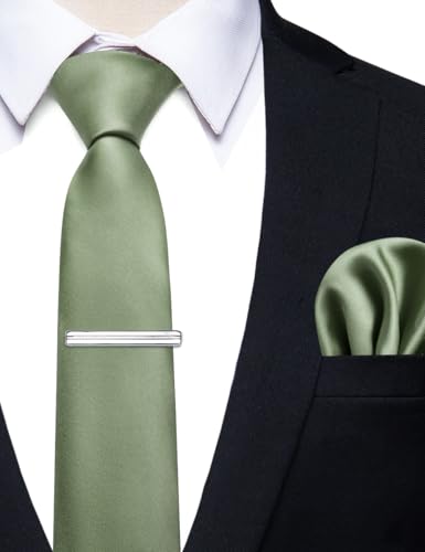 Image of YourTies Skinny Ties for Men Satin 2.4 inch Slim Necktie with Pocket Square Tie Clip Set Solid Color Wedding Party Business