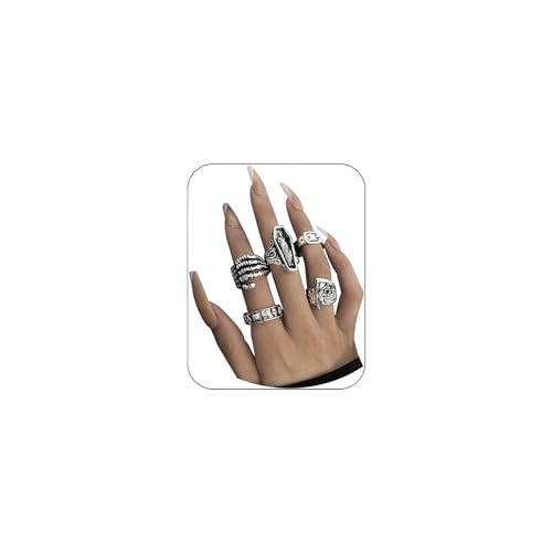 Inenimartj Punk Goth Knuckle Rings Set For Women Men Vintage Silver Finger Joint Rings Chunky Cool Emo Ring Halloween Skull Frog Butterfly Snake Ace Grunge Stacking Rings cover
