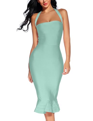 Image of houstil Women's V Neck Halter Fishtail Bandage Bodycon Dress Party