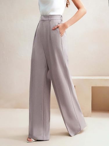 Image of KOTTY Women's High Waist Wide Leg Trousers | Solid Relaxed Fit Pants for Office, Casual Soft Flowing Polyester Blend Pants for Women