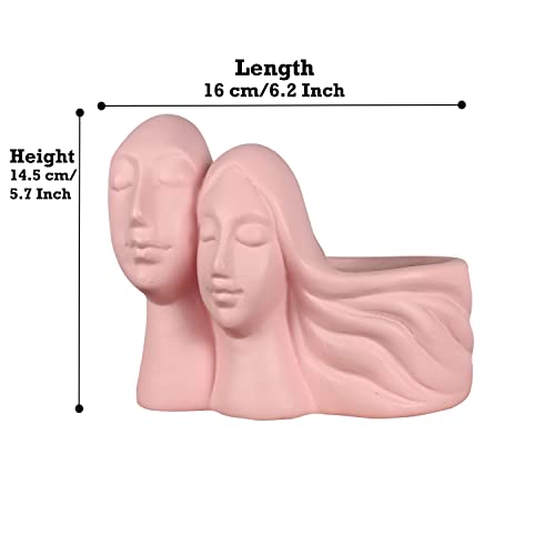 Image of Lasaki Couple Pink Ceramic Pots for Indoor Plants, Planters, Flower, Pots, gamla, Outdoor, Balcony, Home, Garden, Office Decor, Succulent Pot(L - 16 X W - 10 X H - 14.5 cm)(Plants not Included)