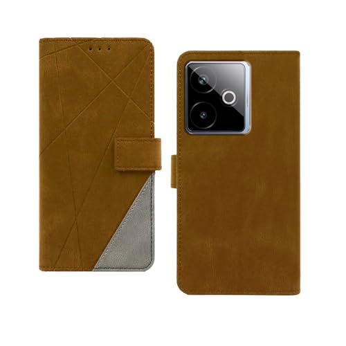Image of amazon basics Realme GT 7T 5G Flip Cover | Card Pockets Wallet & Stand | Flip Cover for Realme GT 7T 5G (Brown with Grey)