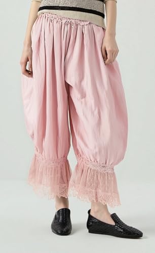 Image of Women Lace Long Bloomers Pants Elastic Waist Y2k Ruffle Pettipants Slip Cute Pantaloons Pumpkin Pants