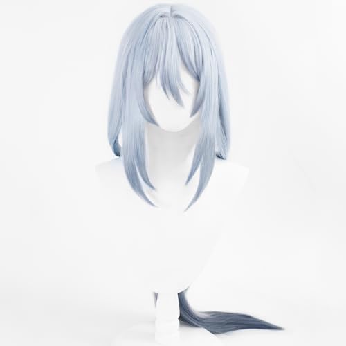 Image of Hanya Gray Black Gradient Wigs with Ponytail Bangs Women Long Straight Wig Game Cosplay Wig Halloween,Christmas,Comic con,Game Show,Carnival,Party