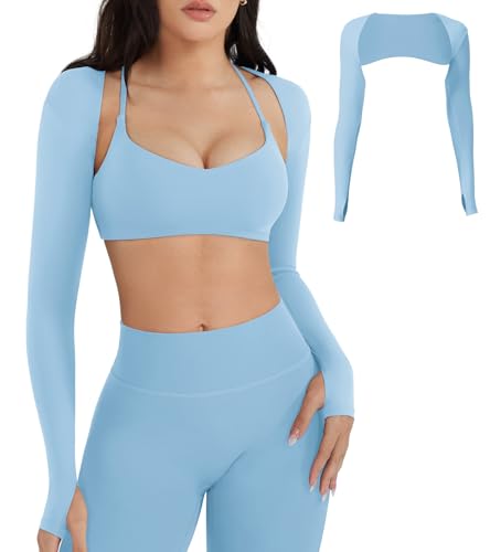 Image of YEOREO Women Crop Top Long Sleeve Bolero Open Front Workout Cropped Shirts Sports Shrug