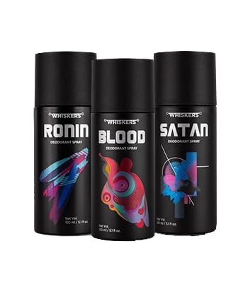 Whiskers Body Deodorant Spray Perfume 150ml, (Combo of Blood, Ronin & Satan, Pack of 3)