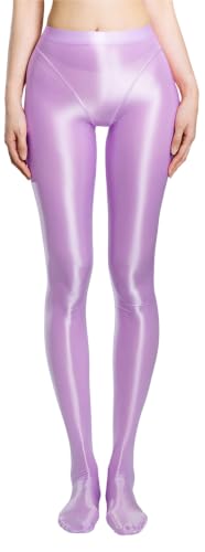 Image of FEOYA Women's Open Crotch Oil Shiny Pantyhose High Waist Control Top Silky Oily Crotchless Footed Tights Stockings