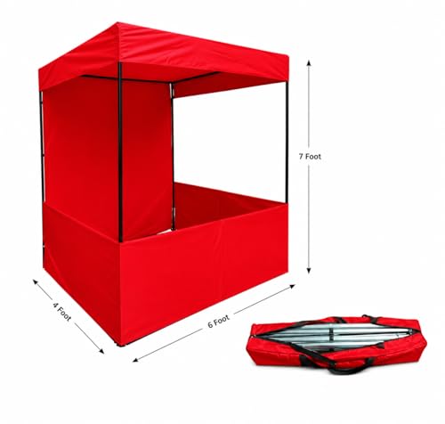 Image of Canopy Tent Portable Waterproof Demo Booth Canopy Stall 6x4x7 Ft for Outdoor Advertising, Marketing Stall, Exhibitions - UV Protection Portable Tent, Heavy-Duty with Carry Bag (6x4x7, Red)