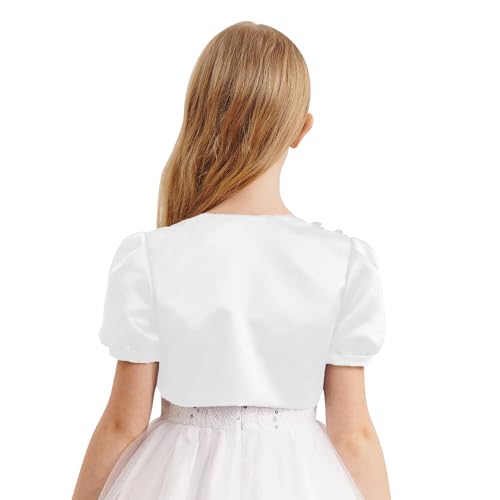 Loyan Little Girls Solid Color Shawl Top for Wedding Party Dress Cover Up Short Puff Sleeve Bolero Cardigan Shrug2