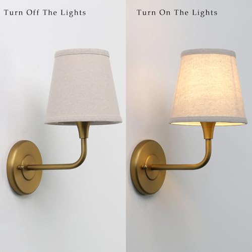 Phansthy Hardwired Brass Boho Wall Sconces Set of 2, Vintage Industrial Wall Lamps, Vanity Sconces Wall Lighting with Natural Fabric Shade for Bathroom Bedroom Living Room (Antique + Linen Shade) by Phansthy - Image 7