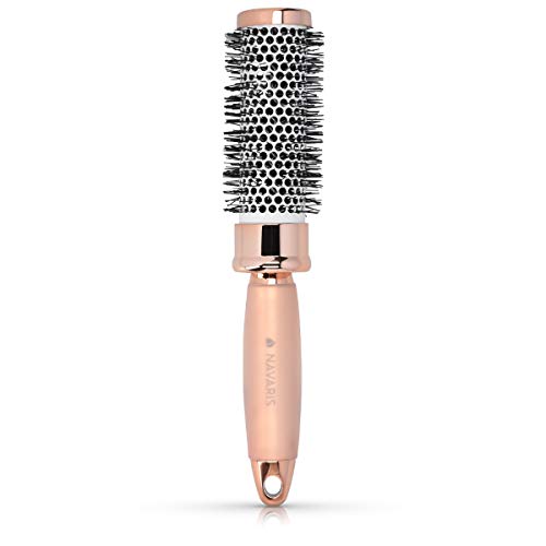 Navaris Round Brush for Blow Drying - 2" (50mm) Ceramic Barrel Hair Brush with Nylon Bristles and Soft Grip Handle for Pro Results- Rose Gold/White