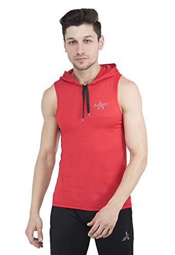 AARMY FITSleeveless Hoodie Vest Polyester for Men (Multicolor) Red