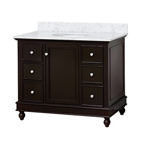 Bella 42-Inch Bathroom Vanity (Carrara/Chocolate): Includes Chocolate Cabinet With Authentic Italian Carrara Marble Countertop And White Ceramic Sink #TOP3