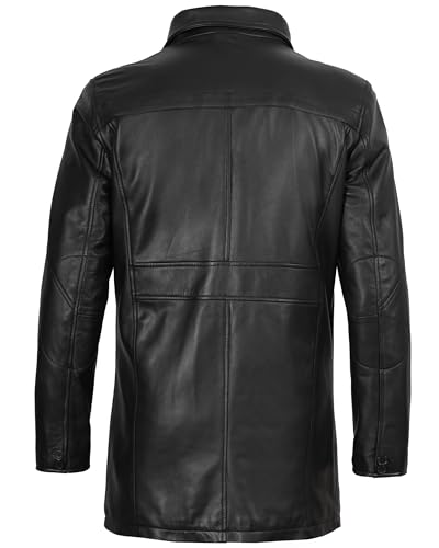 Image of fjackets Men's Lambskin Leather Car Coat - Stylish Long 3 /4 Casual Leather Jacket Men Outerwear