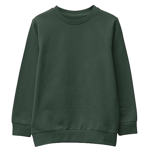 L S U Unisex SweatShirt Boys Girls Fleece Jumper Classic Crew Neck Long Sleeve School Uniform Sweater BTL GRN 14-15 (S) Bottle Green