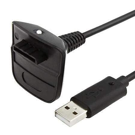 GAMENOPHOBIA Wireless Controller USB Charging Cable for Microsoft Xbox 360 & Xbox 360 Slim - Charge and Play Kit, Black