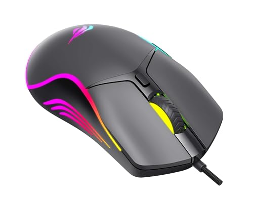 Havit Mouse Gamer MS1029 USB Iluminação RGB, 6 botões 1200-1800-2400-3600-4800-7200 DPI, Design Ergonômico, Bloqueio de Alvo Fácil e Precisopara Games