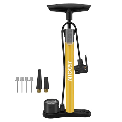 Pompa da pavimento per bici Jsdoin - Alta pressione 170 psi, Valvole Presta & Schrader, Multifunzione per bici, moto, palloni e altro ancora (Giallo)
