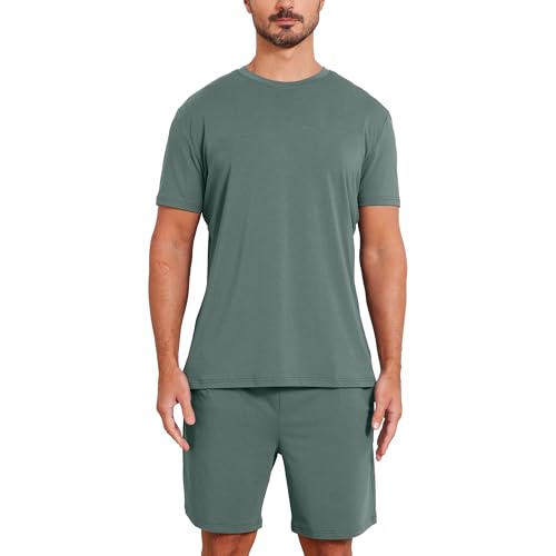 netdraw Men's Ultra Soft Bamboo Viscose Pajama Sets Lightweight Comfy Lounge Sleep Short Sleeve Pjs Sleepwear