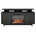 Ameriwood Home Merritt Avenue Electric Fireplace Console with Storage Cabinets for TVs up to 74", Black Oak