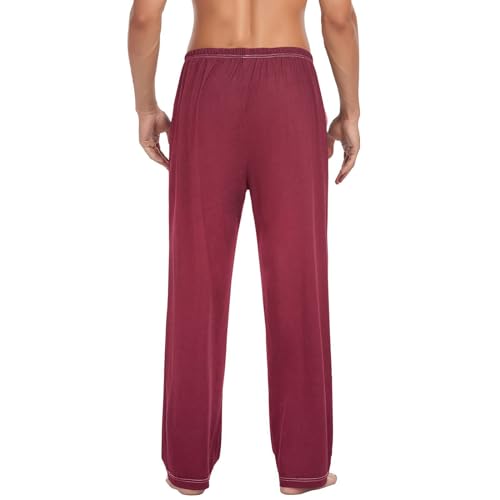 Burgundy Red Solid Color Men's Pajama Pants, Comfort Soft Cotton Lounge Pants Pajama Bottoms with Pockets for Men4