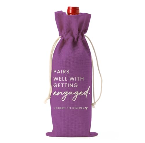 Image of Engaged Engagement Gifts for Couples Her Engagement Party Decorations | Engaged Wine Bag for Couple Women Pairs Well with Getting Engaged Wine Accessory Sets Purple