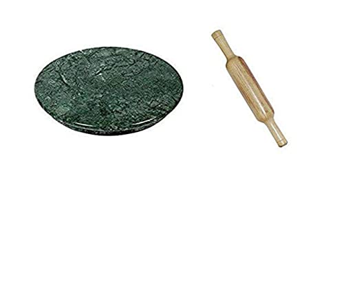 Image of Marble Rolling Board /Chakla and Wooden Belan /Roti Maker - 9 Inch (Green)