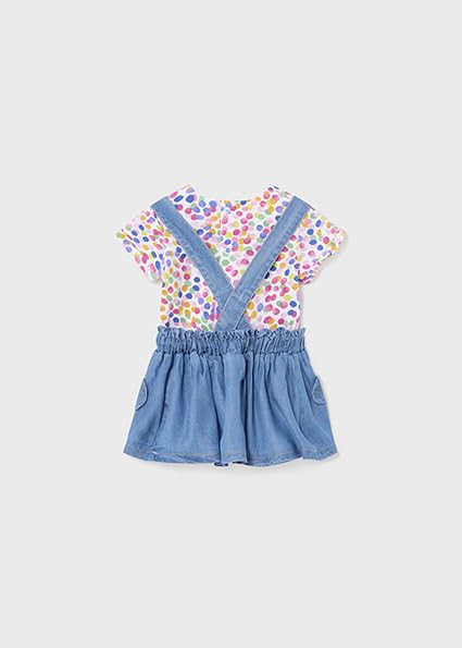 Mayoral Completo neonata 6-9 mesi 75 cm con salopette gonna in jeans e t-shirt multicolore