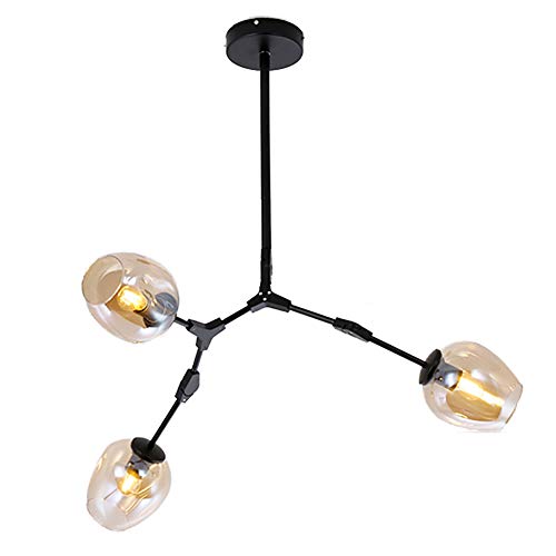 LRUII E27 Sputnik Chandelier Modern Chandelier Mid Century During Lighting Adjustable Ceiling Light Fixture for y Bar Kitchen Dining Room-Amber lampshade 3 Head