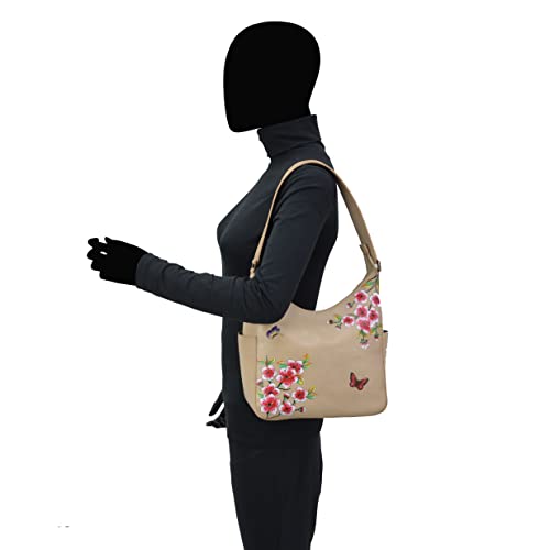 Image of Anuschka Women's Leather Hobo Bag - Hand-Painted Genuine Leather Handbag with Side Pockets for Everyday Use - 382