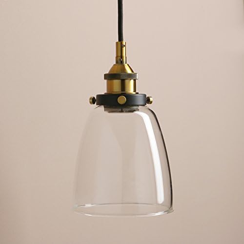 PathsOn Industrial Vintage Modern Pendant Light Fitting Hanging Ceiling Lamp Light Fixture Chandelier for Kitchen Dining Room Bedroom with 5.6 Bell Clear Glass Lampshade (Antique)