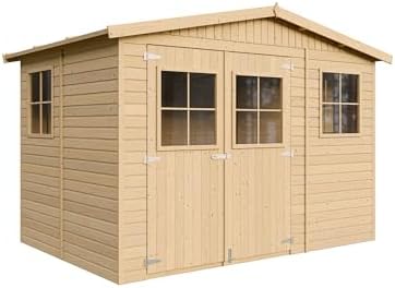 Abri de Jardin en Bois Naturel - Stockage extérieur avec fenêtres- H226x324x216 cm/6 m² Hangar ...