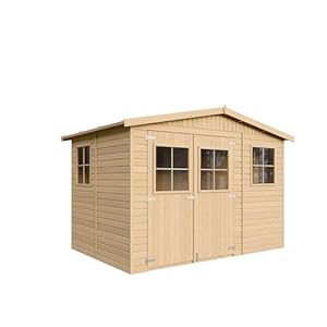 TIMBELA M334 Gartenhaus Holz mit Fenstern - Geräteschuppen Holz H226x324x216 cm/6 m² - Gerätehaus Gartenhütte Fahrradgarage Holz