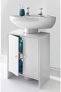 Fiz FIZPORIUM® Spaceways Fantastic Modern White Under Sink Bathroom Storage Cabinet Cupboard Vanity Unit Undersink W48 x H60 x D30cm (Approx.) - White