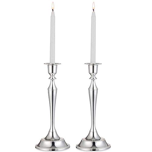 Nuptio Kerzenhalter für Kerzenständer – 2 Stück Silber Kerzenständer 24.5cm Hoch Konischer Kerzenhalter für Hochzeit Geburtstag Party Tischdekoration Mantel Weihnachtsdekoration