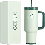 Gedux Trinkflasche mit Strohhalm 1.2L - Thermobecher mit Henkel auslaufsicher - Doppelwandige Vakuumisolierung - Thermobecher mit StrohhalmSpritzwassergeschützter Deckel