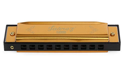 Image of JUAREZ Junior JJ10HG 10 Holes Educational Harmonica Key of C Scale | Mouth Organ | Cover - Aluminum | Comb - Abs | Reed - Aluminum Gold