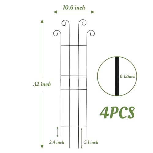 ANCOUUIN 4 Pack 32'' Wave Shape Black Metal Trellis for Climbing Plants Indoor & Outdoor, Garden Trellis for Houseplants Flowers Vine Ivy