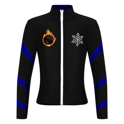 Kids Girls Fleecelined Figure Skating Jacket Long Sleeve Patchwork Zip Up Gymnastics Dance Outerwear3