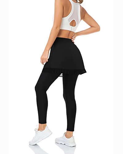 Woweny Womens Tennis Skirts With Leggings Athletic Golf Legging With Skirt Attach Skirted Legging With Pockets #TOP1