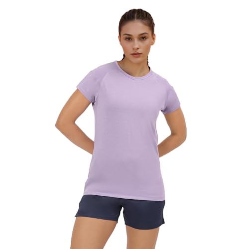 Image of Enamor Short Sleeve Scoop Neck Regular Length Slim Active T-Shirt for Women - Slim Fit, Quick Dry, Antimicrobial - E089