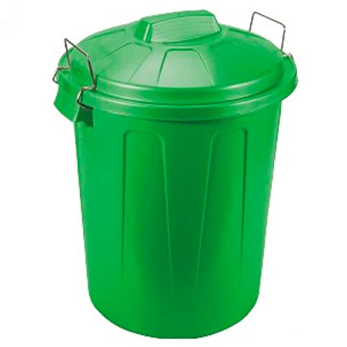 Tradineur - Poubelle industrielle avec couvercle et poignées métalliques, plastique résistant, poubelle de recyclage, fabriquée en Espagne (vert, 70 litres)